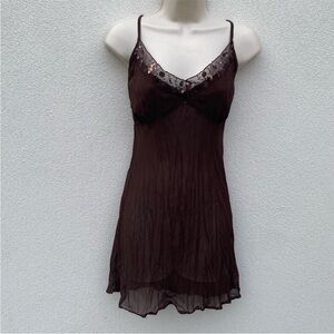 Vintage brown sequence, sheer fairy Y2K top slip, nightgown, lingerie tank top